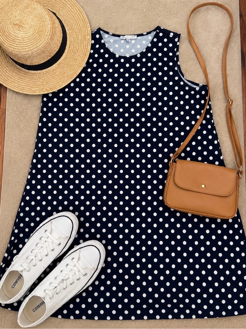 Annalee + Hope Navy White Polka Dot Swing Dress XL Sleeveless Made in USA